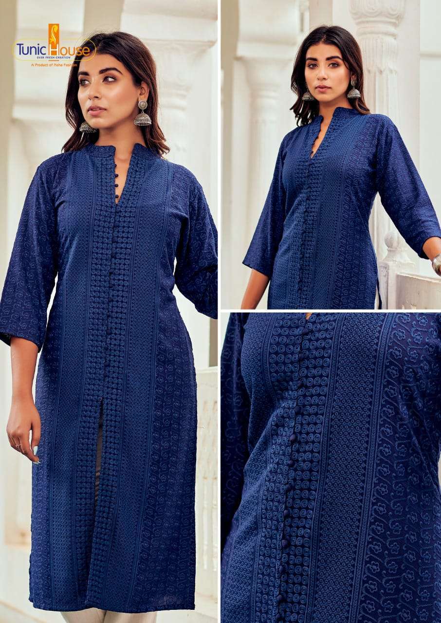 tunic house lucknowi-11 viscose self rayon kurti 