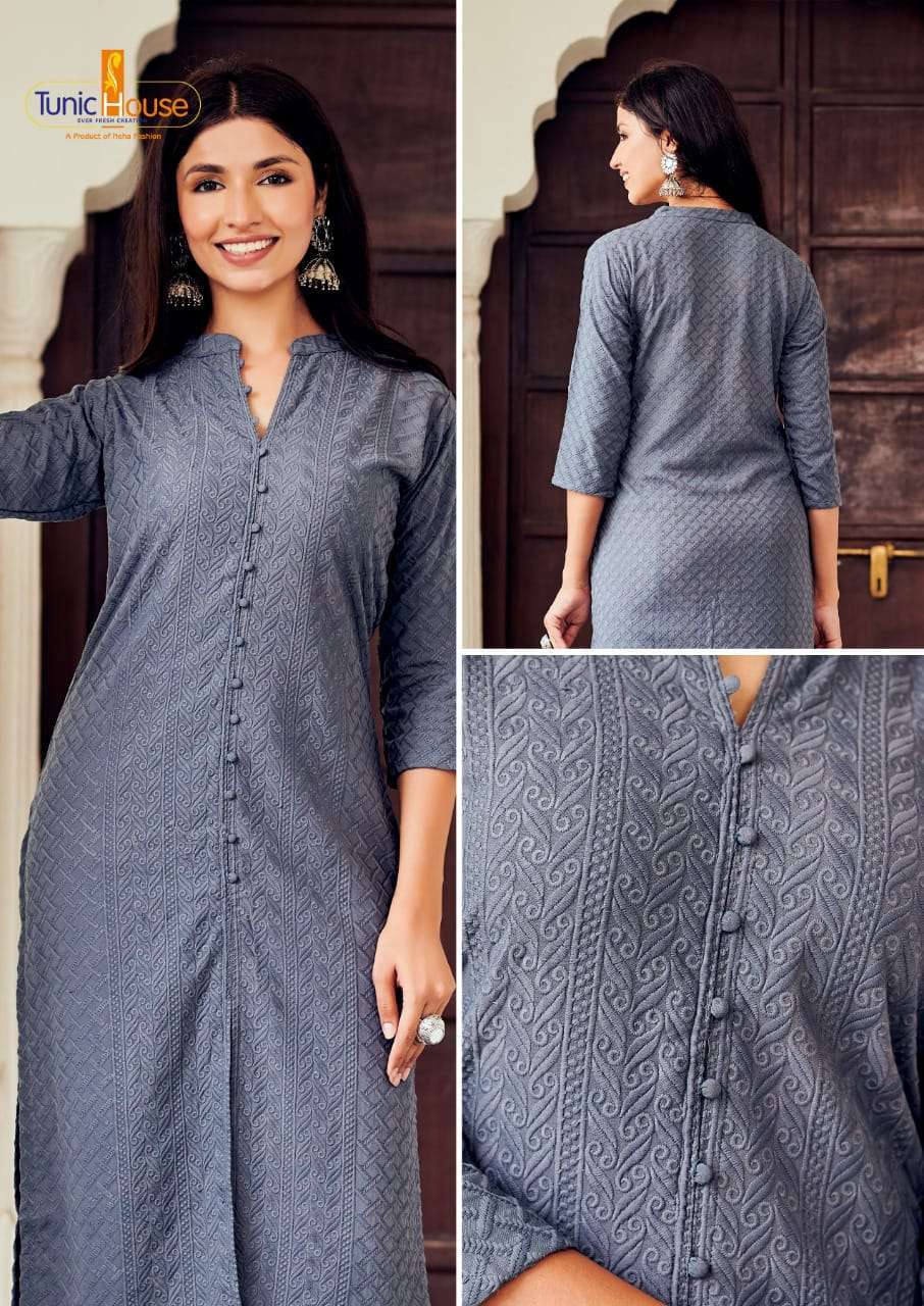tunic house lucknowi-14 viscose self rayon kurti 