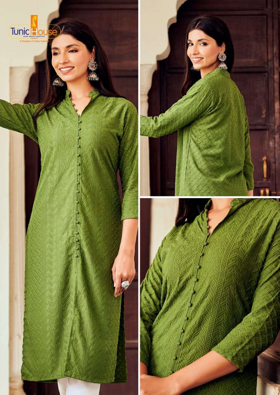 tunic house lucknowi-15 viscose self rayon kurti