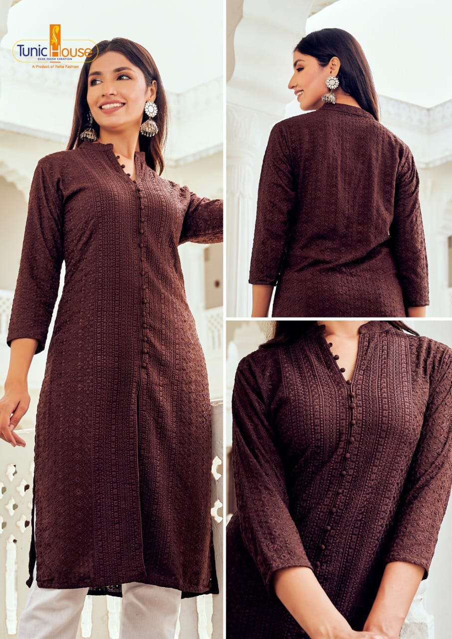 tunic house lucknowi-16 viscose self rayon kurti