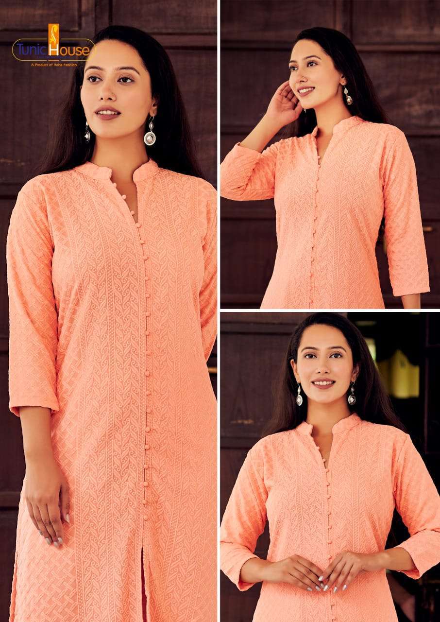 tunic house lucknowi-6 viscose self rayon chikan kurti 