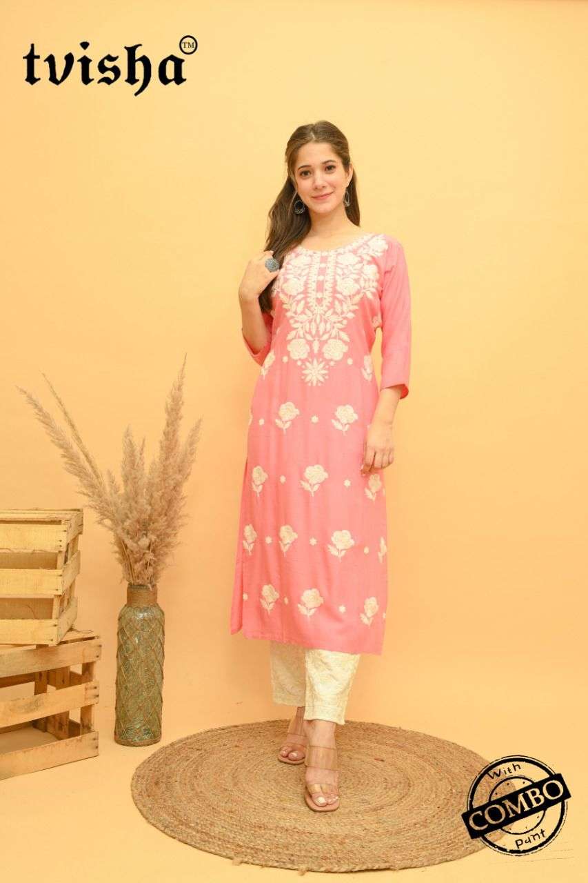 TVISHA ROZ DESIGNER 14 KG RAYON SLUB KURTI 