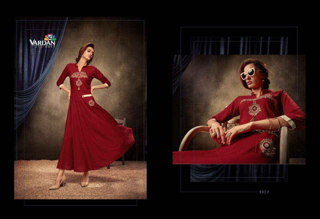 vardan designer Passion Vol 1 series 991-994 14Kg Heavy Rayon Long Kurti