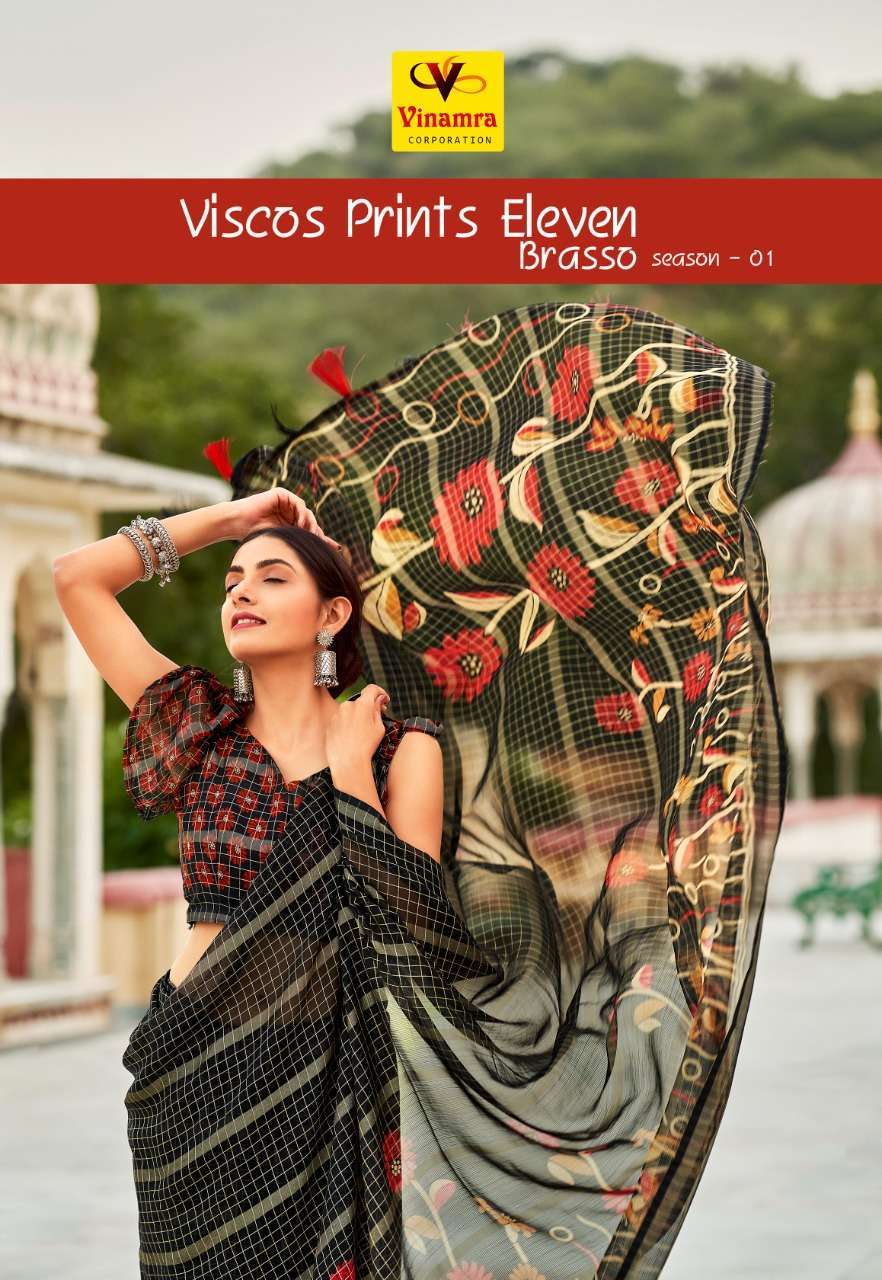 vinamra viscos prints eleven brasso vol-1 series 1201-1209 Checks Patta saree