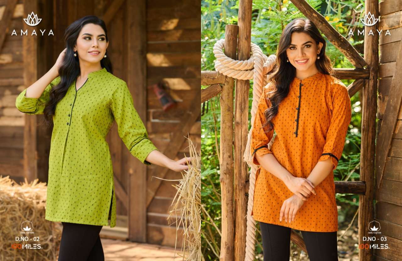 100 miles amaya series 01-04 Pure Handloom Cotton Jacquard short Kurtis