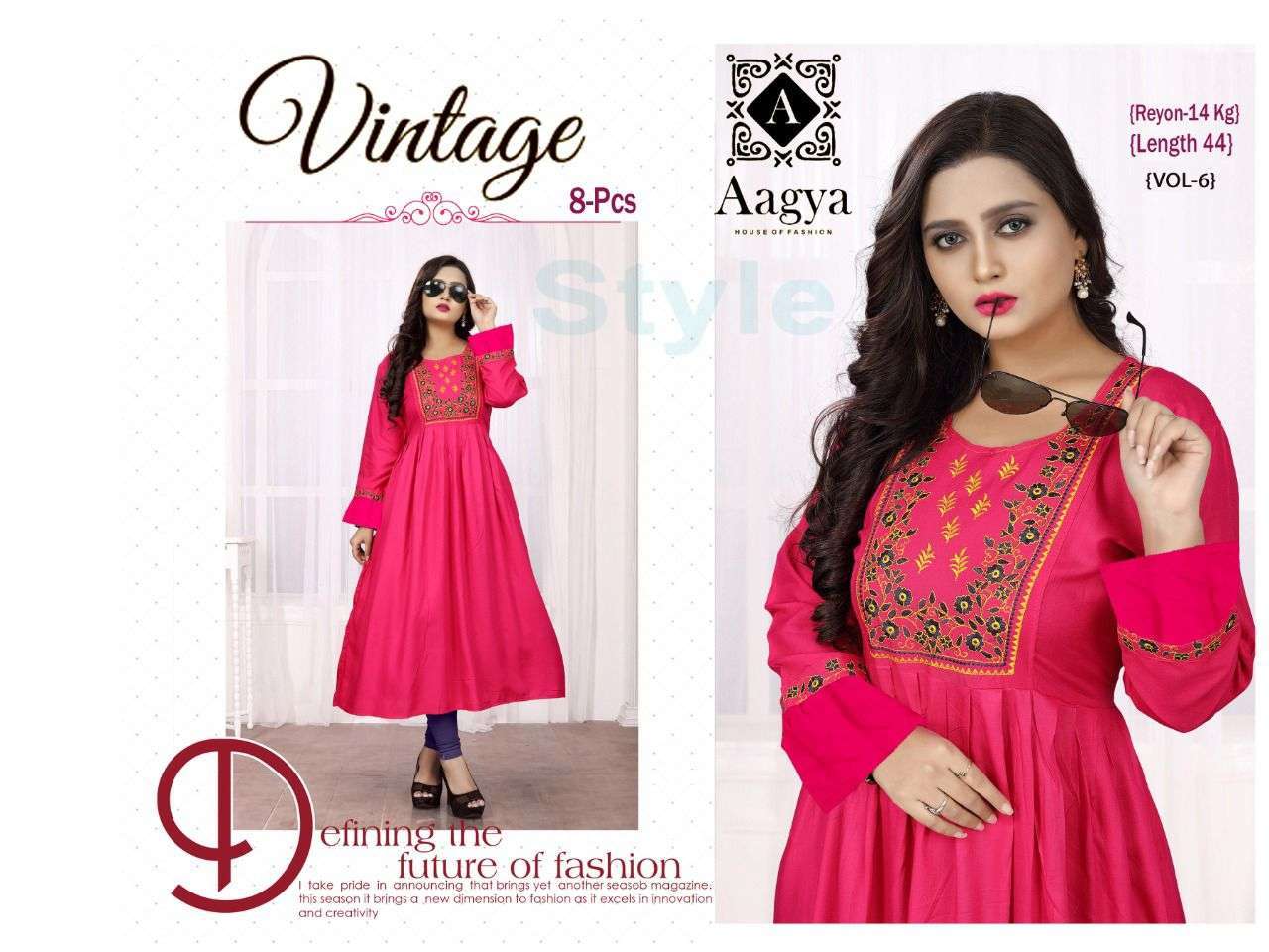 aagya vintage vol 6 series 001-008 rayon 14 kg kurti
