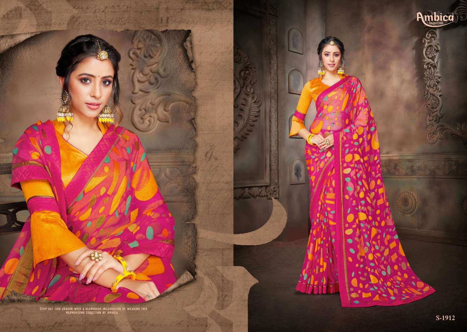 ambica fashions bawari series 1901-1922 brasso printed saree