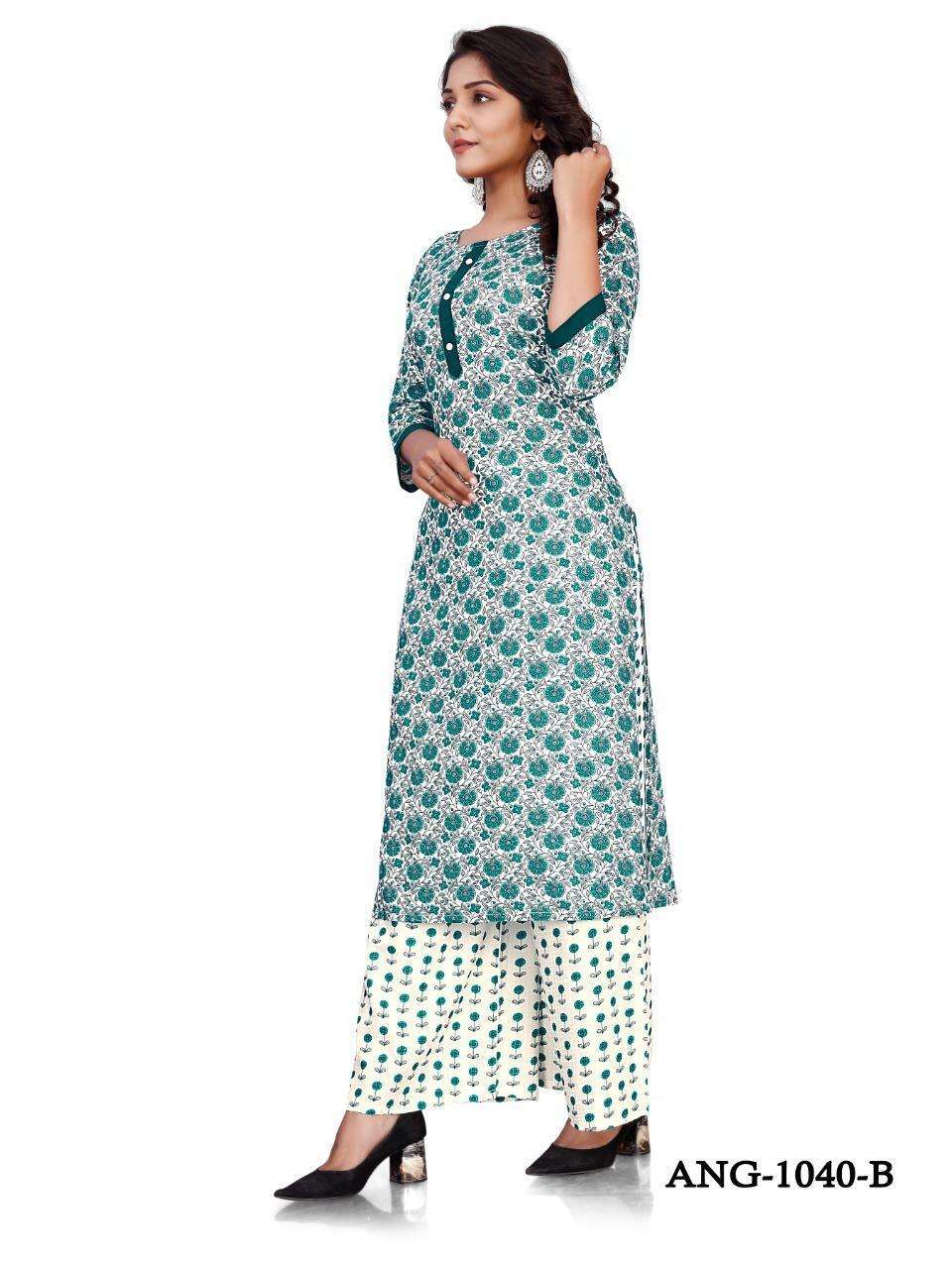 ang 1040 rayon print kurti with palazzo set wholesaler
