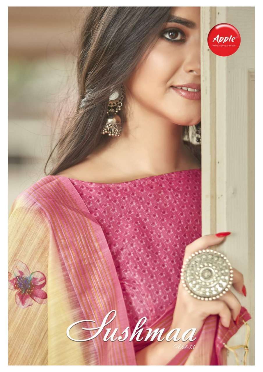 Apple sushmaa vol 13 series 1301-1308 Soft Linen Digital print saree
