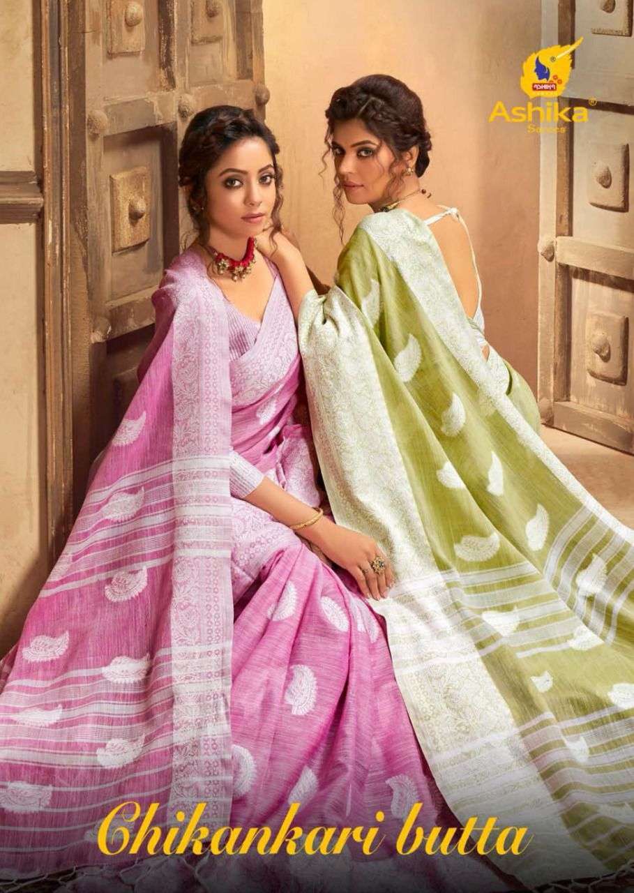ashika chikankari butta series 01-08 cotton linen saree