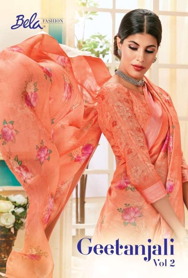 bela geetanjali vol 2 series 9000-9008 linen digital print saree