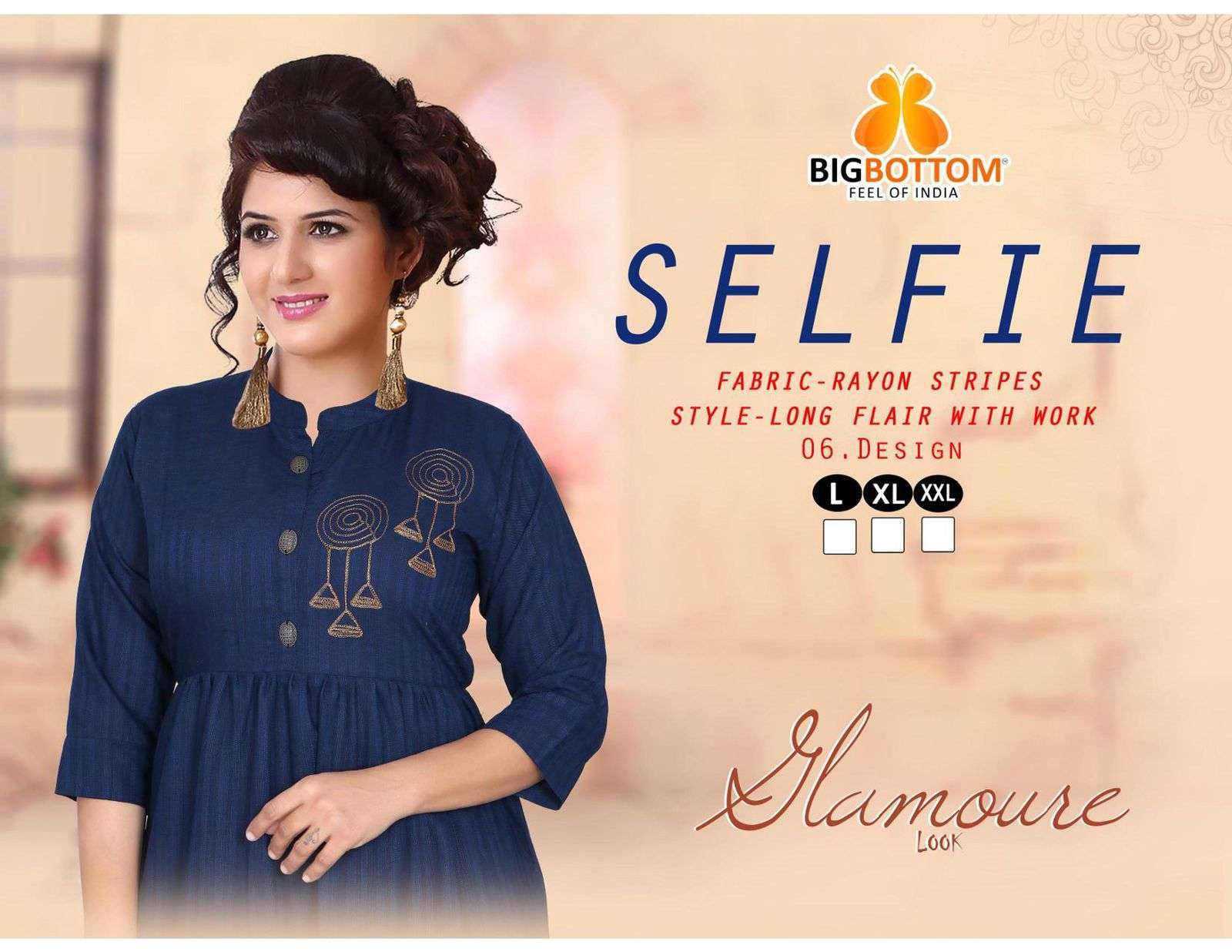 big bottom selfie series 001-006 rayon stripes long flair kurti