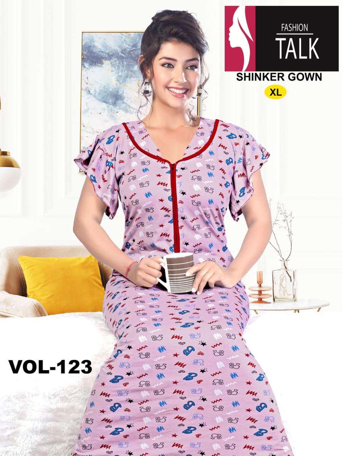 fashion talk shinker gown vol-123 Shinker Printed Hosiery Cotton night gown