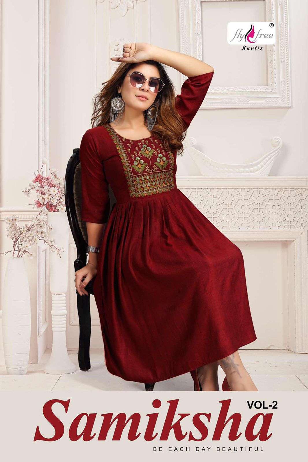 fly free samiksha-2 series 1001-1007 rayon two tone kurti 