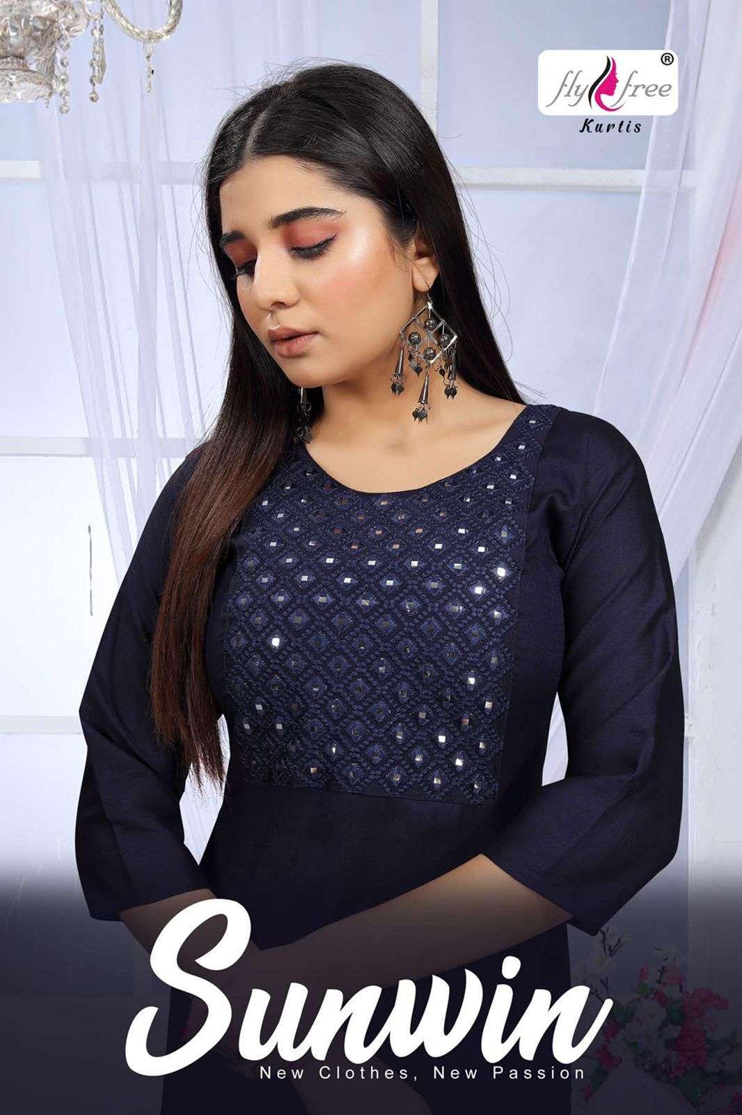fly free sunwin series 1001-1008 rayon two tone kurti 