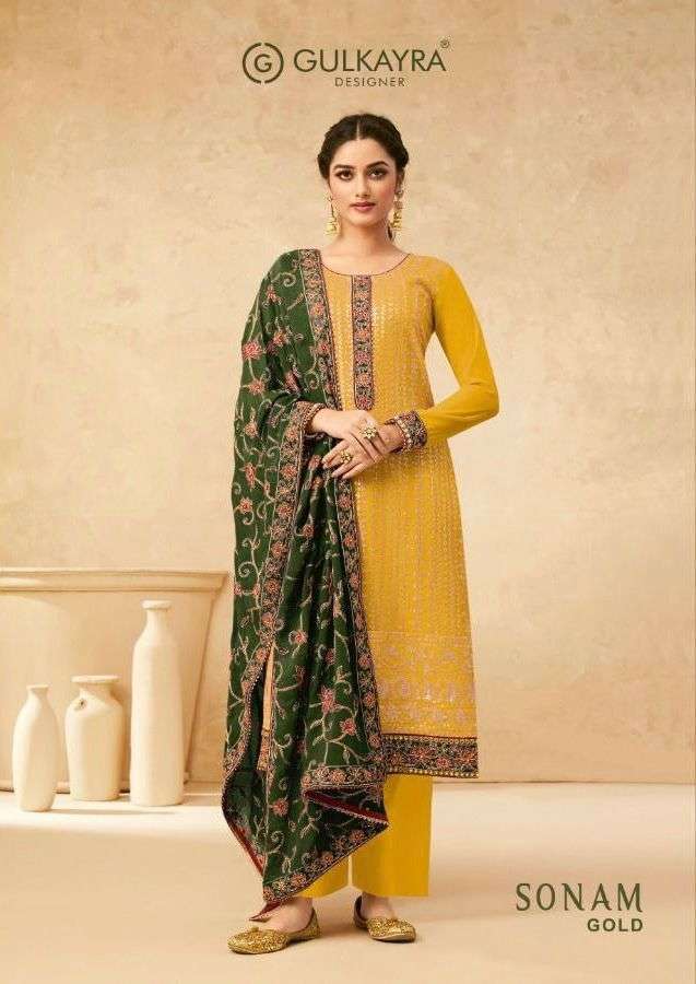 gulkayra sonam gold series 7009 pure georgette suit 