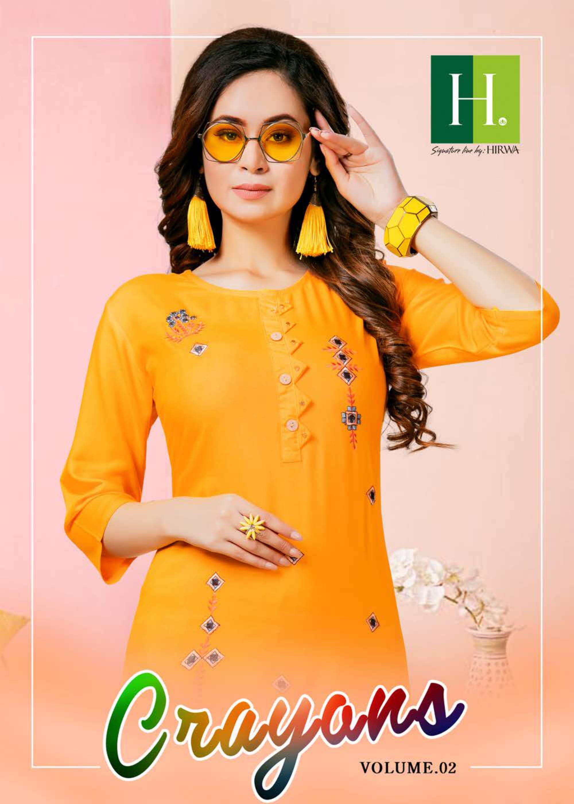 hirwa crayons vol 2 series 201-206 rayon with embroidery work kurti 