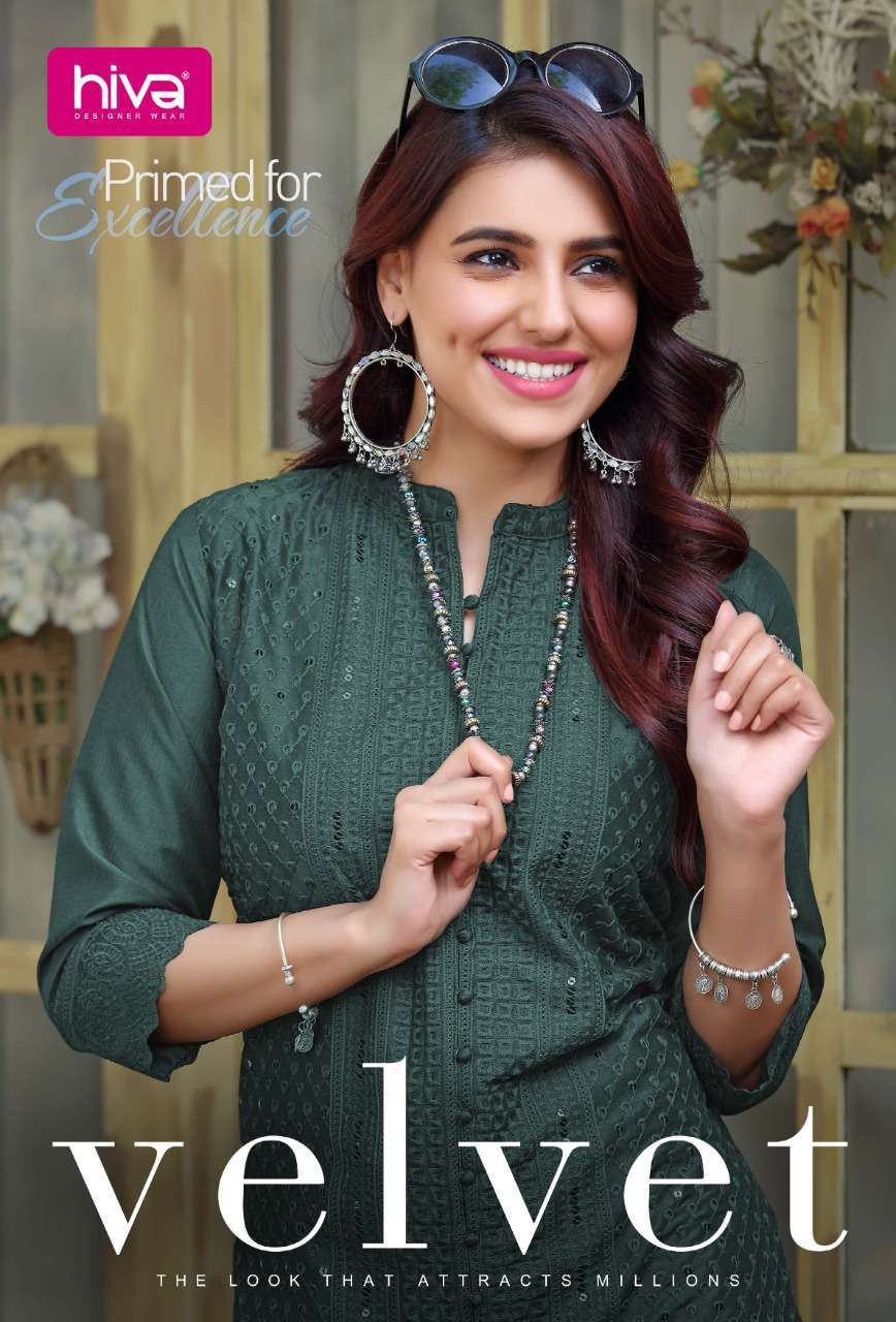 hiva velvet series 101-108 chinon embroidery kurti 