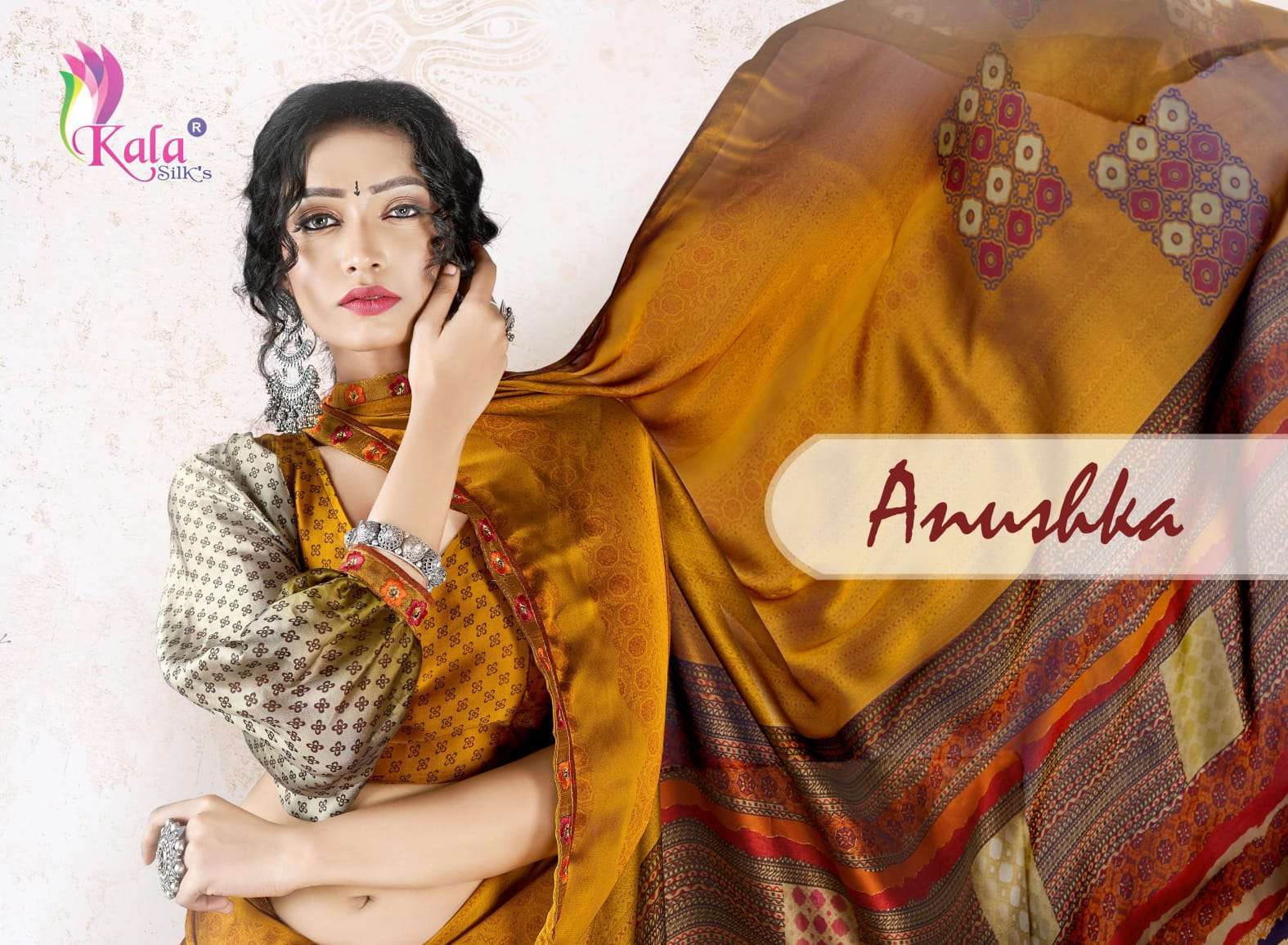 kala silks anushka series 1001-1012 black rangoli saree