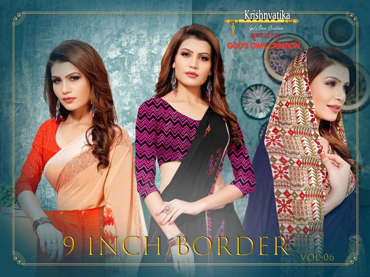 krishnvatika 9 inch border vol 6 series 1761-1772 weightless saree