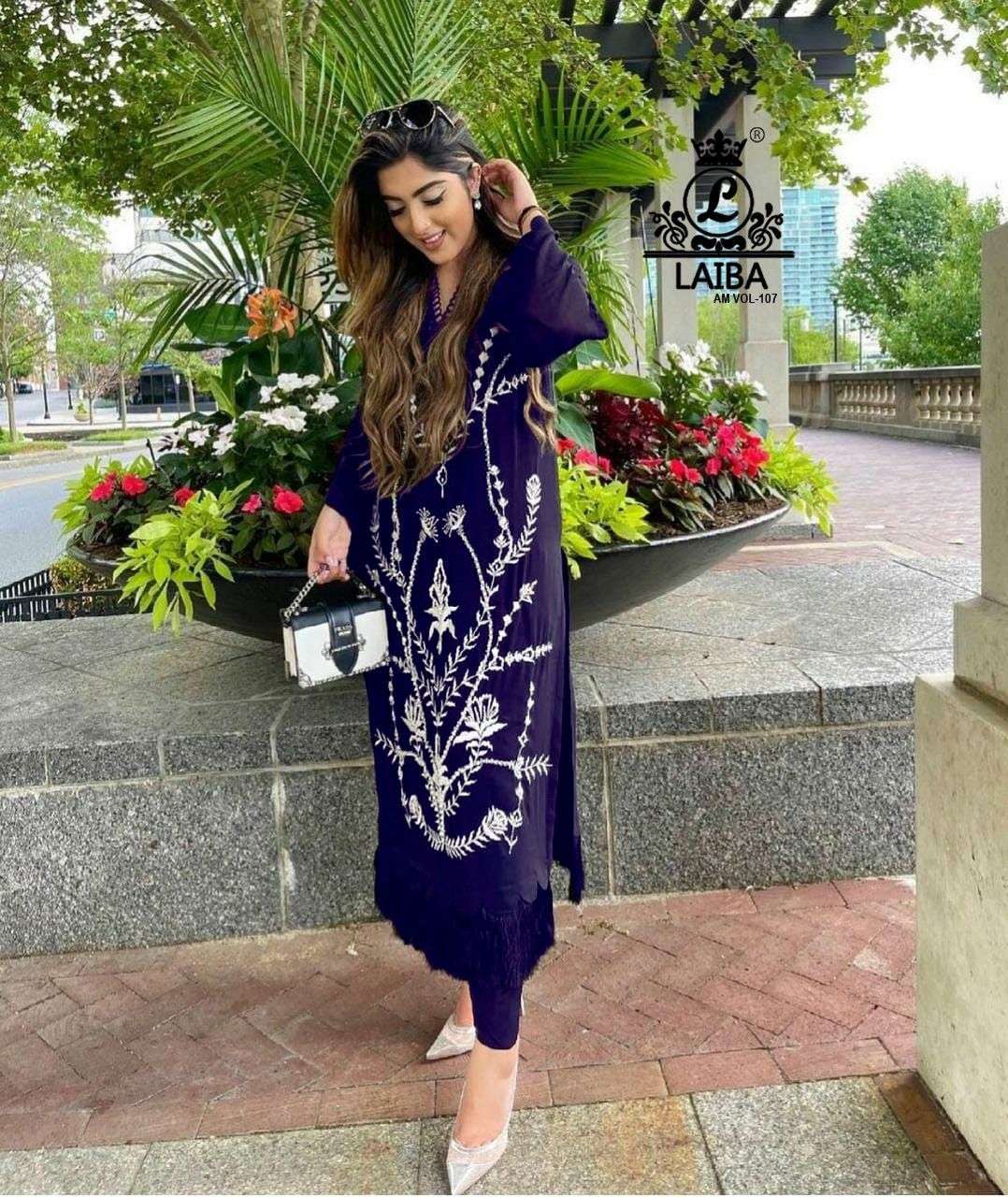 laiba vol 107 pure georgette embroidery tunic with bottom 