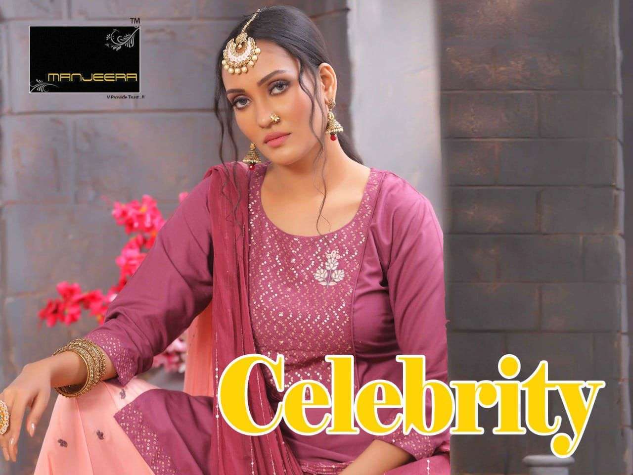 manjeera celebrity series 01-08 rayon sequence work readymade suit 
