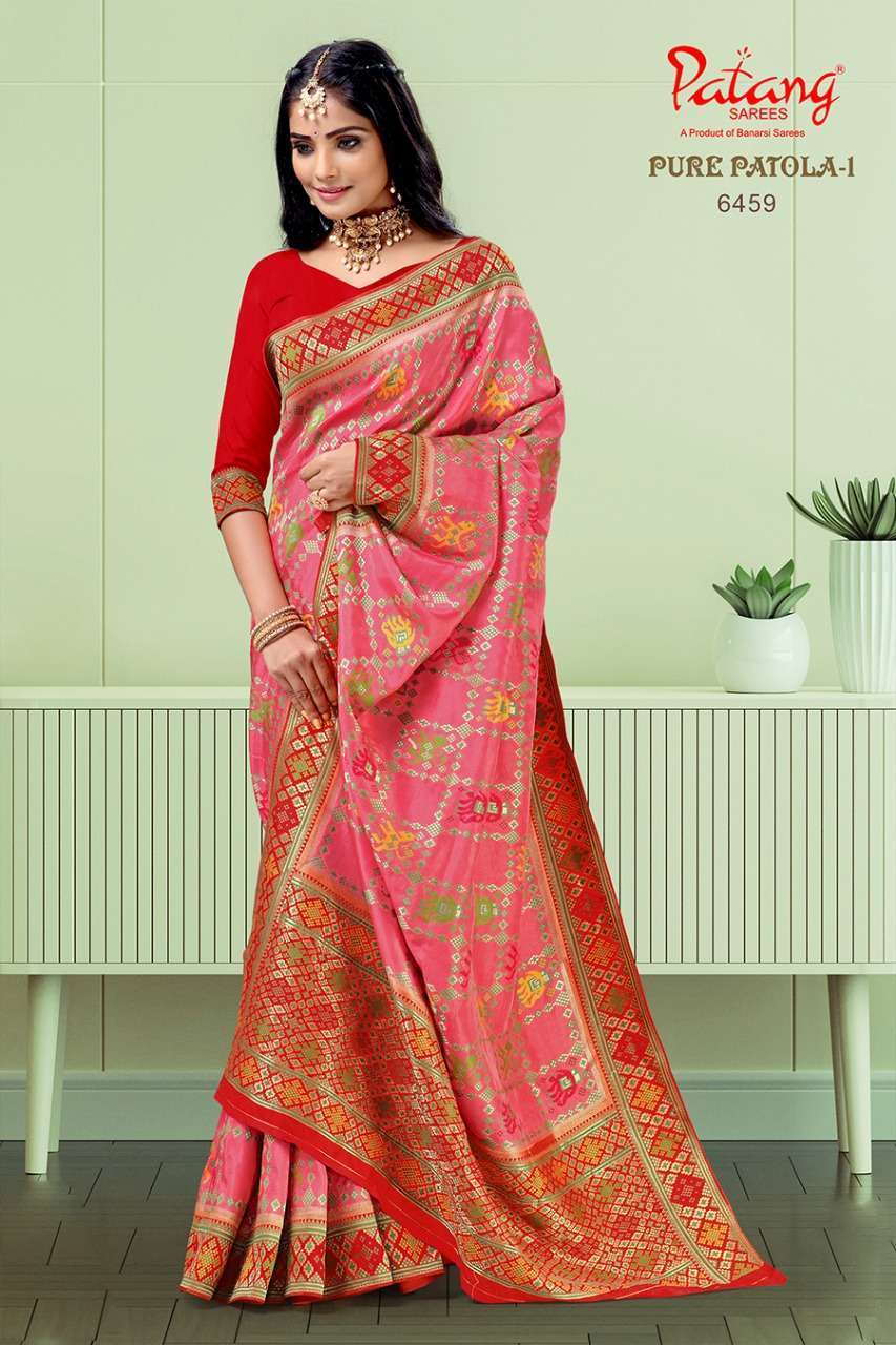 patang sarees pure patola vol 1 6456-6459 Pure viscose contrast pallu saree