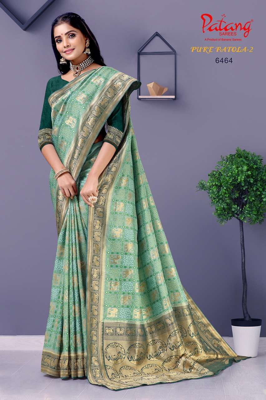 patang sarees pure patola vol 2 6461-6464 Pure viscose contrast pallu saree