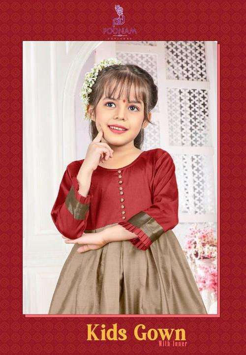 poonam designer kids gown series 1001-1006 lichi silk jacquard gown 