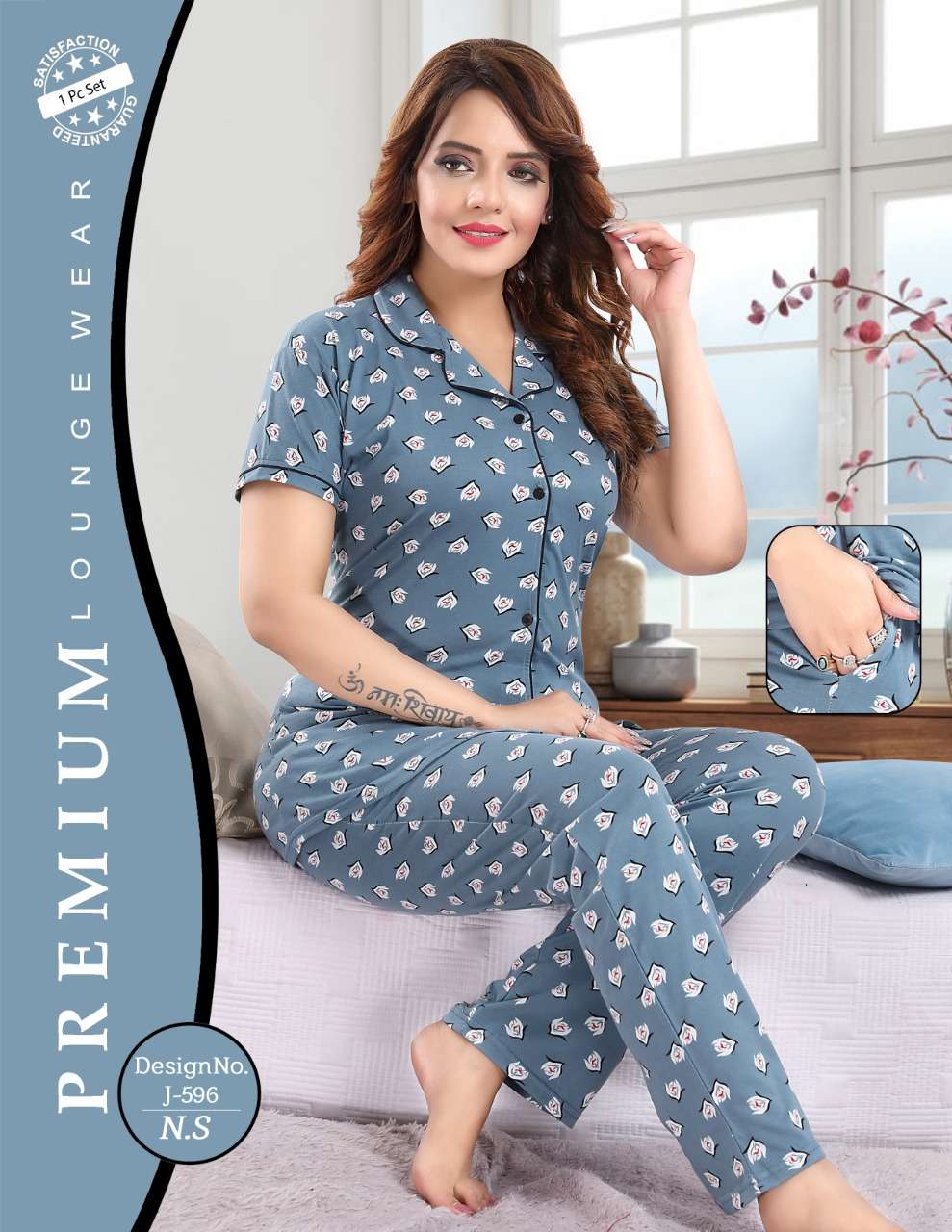 Premium Night Dress With Front Collar - Size Set Pure Cotton Lycra Stretchable night suit