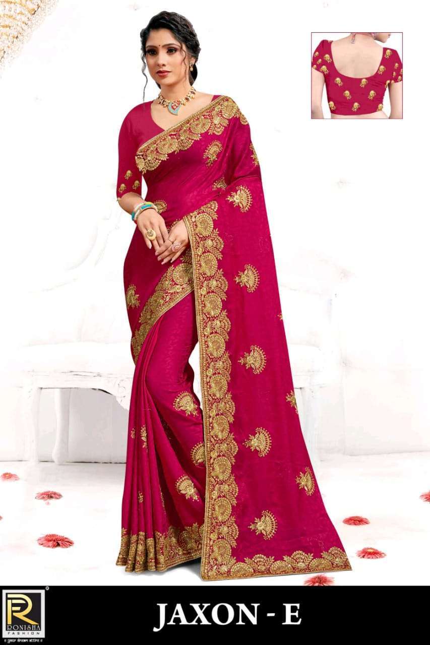 ranjna saree jaxon satin jacquard self design wedding saree collection