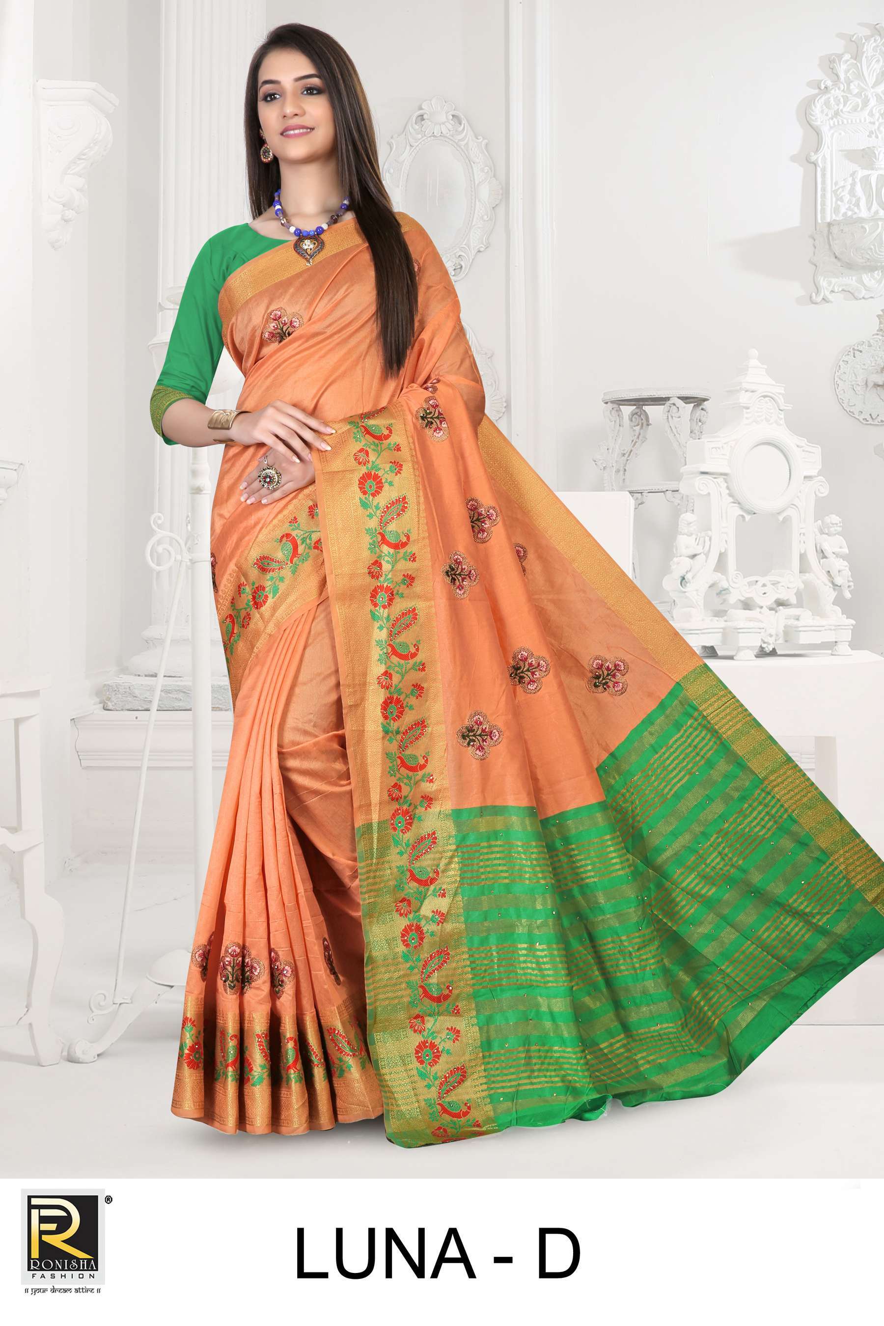 ranjna saree luna cotton silk worked butta saree collection