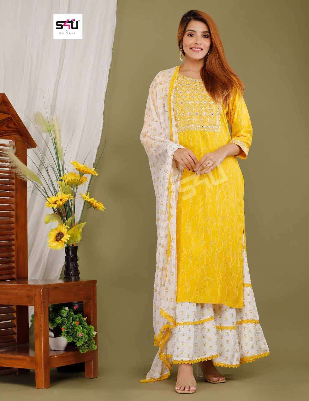 s4u 297 design combo set of top with palazzo and dupatta