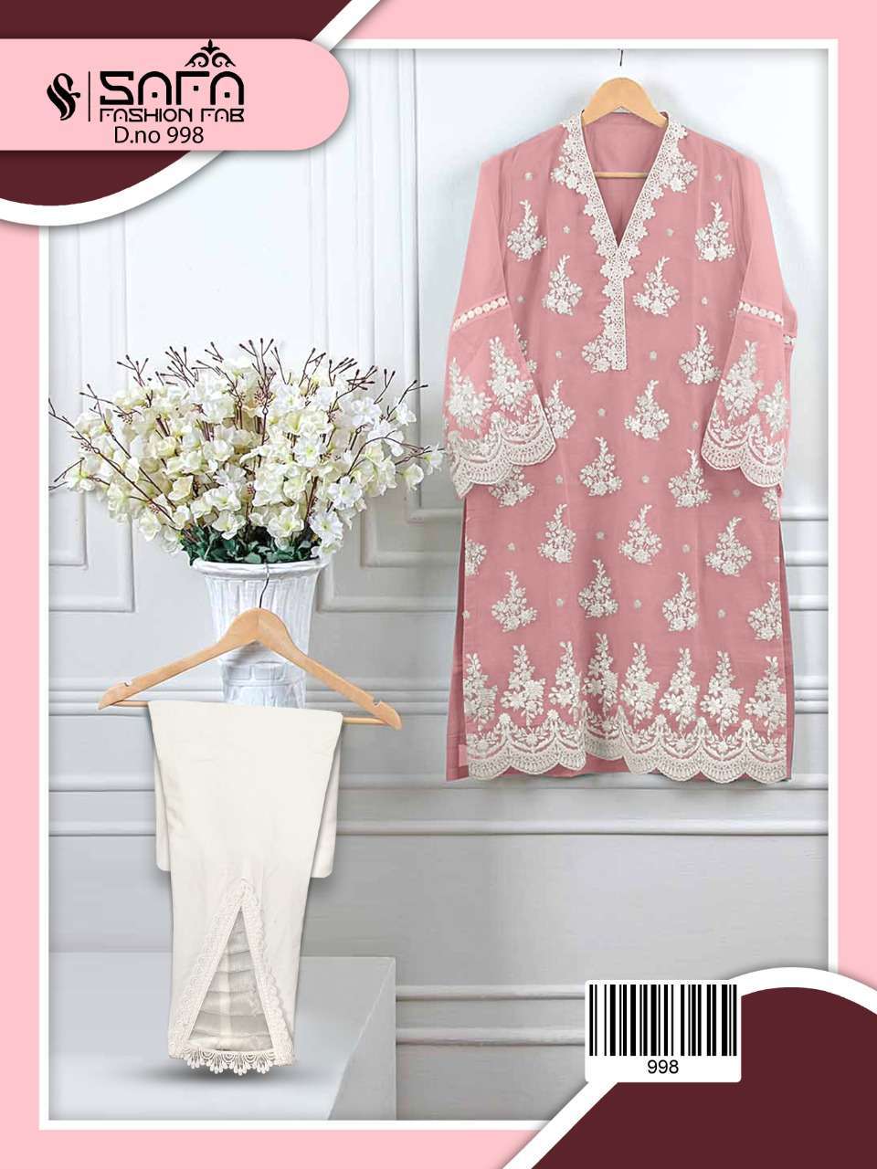 safa fashion sf-998 Pure Georgette Embroidered Tunic with Cigarette pants