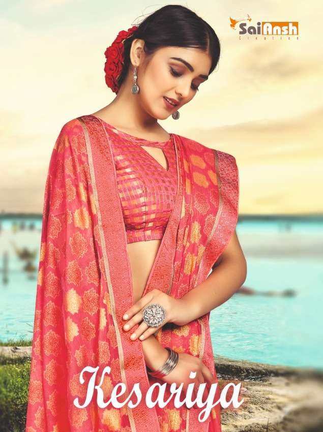 sai ansh creation kesariya series 1001-1008 chiffon brasso saree