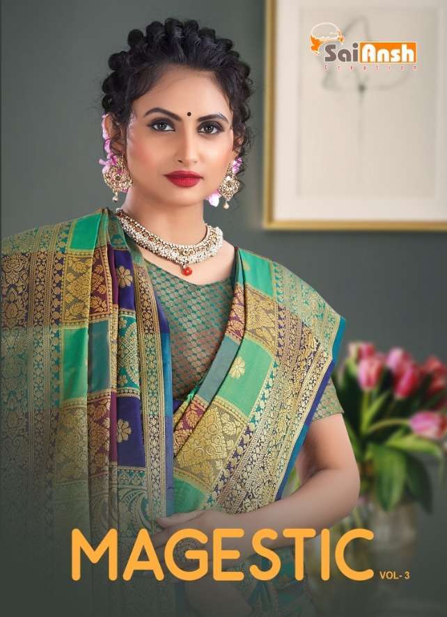 sai ansh majestic vol 3 series 6295-6300 silky multi meena saree