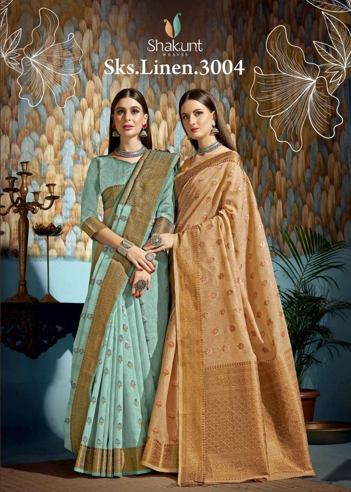 shakunt sks linen 3004 series 13301-13306 linen saree