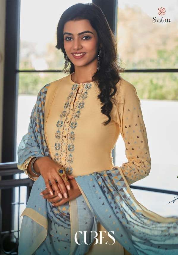 Sudriti Cubes cambric comb digital print embroidery suit 