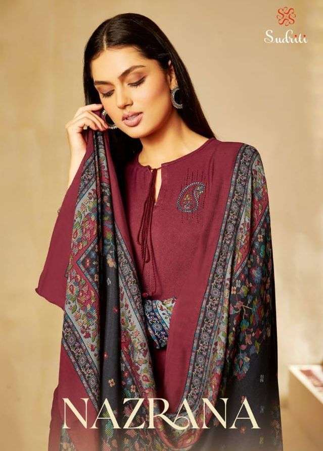 sudriti nazrana pashmina twill digital print with embroidery suit 