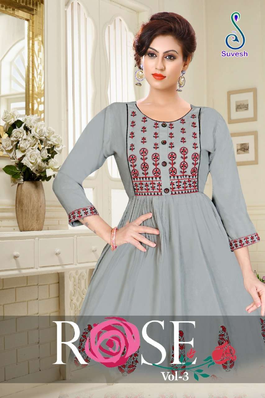 suvesh rose vol 3 series 101-108 14 kg rayon with work kurti 