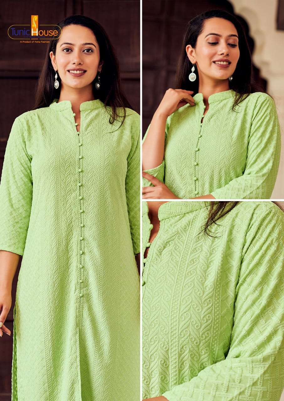 tunic house lucknowi-7 viscose self rayon kurti 