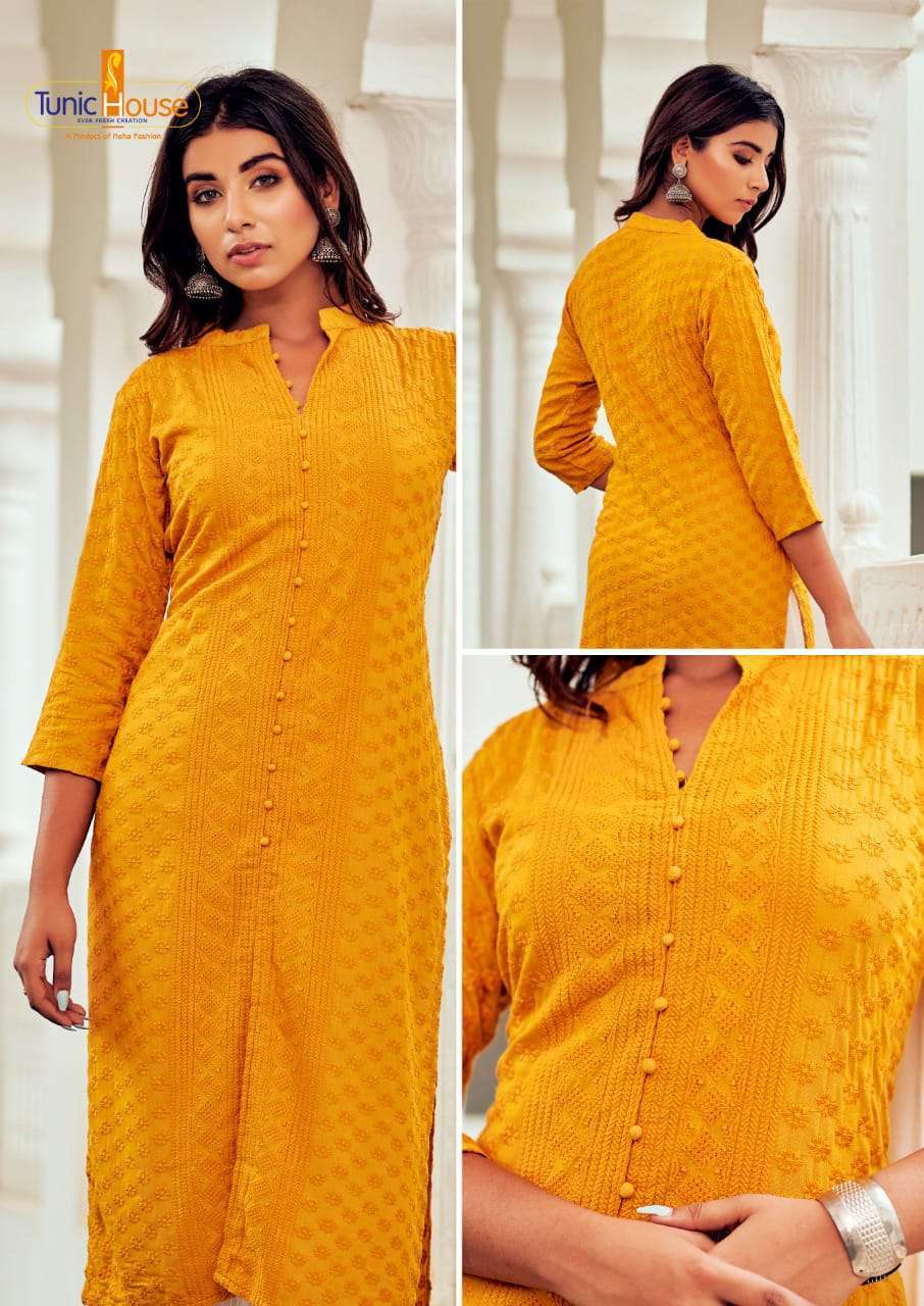 tunic house lucknowi-9 viscose self rayon kurti 