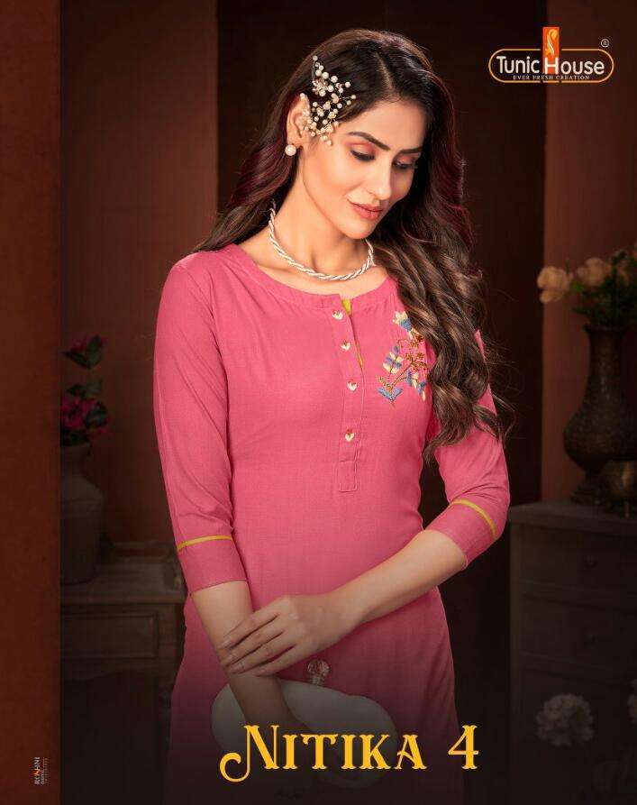 tunic house nikita-4 series 11001-11004 rayon silk slub kurti