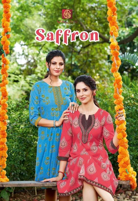 valas saffron series 8589-8596 cotton print anarkali kurta with work 