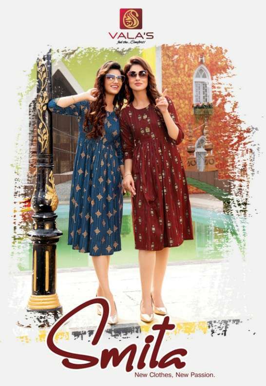 valas smita series 8730-8737 print rayon lurex flare kurta