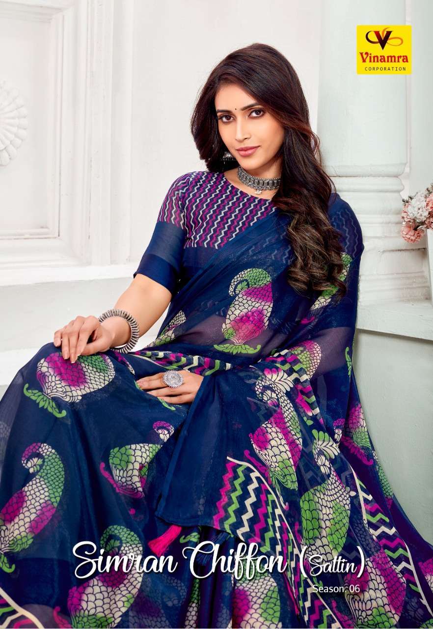vinamra simran chiffon satin vol 6 series 1061-1069 chiffon saree