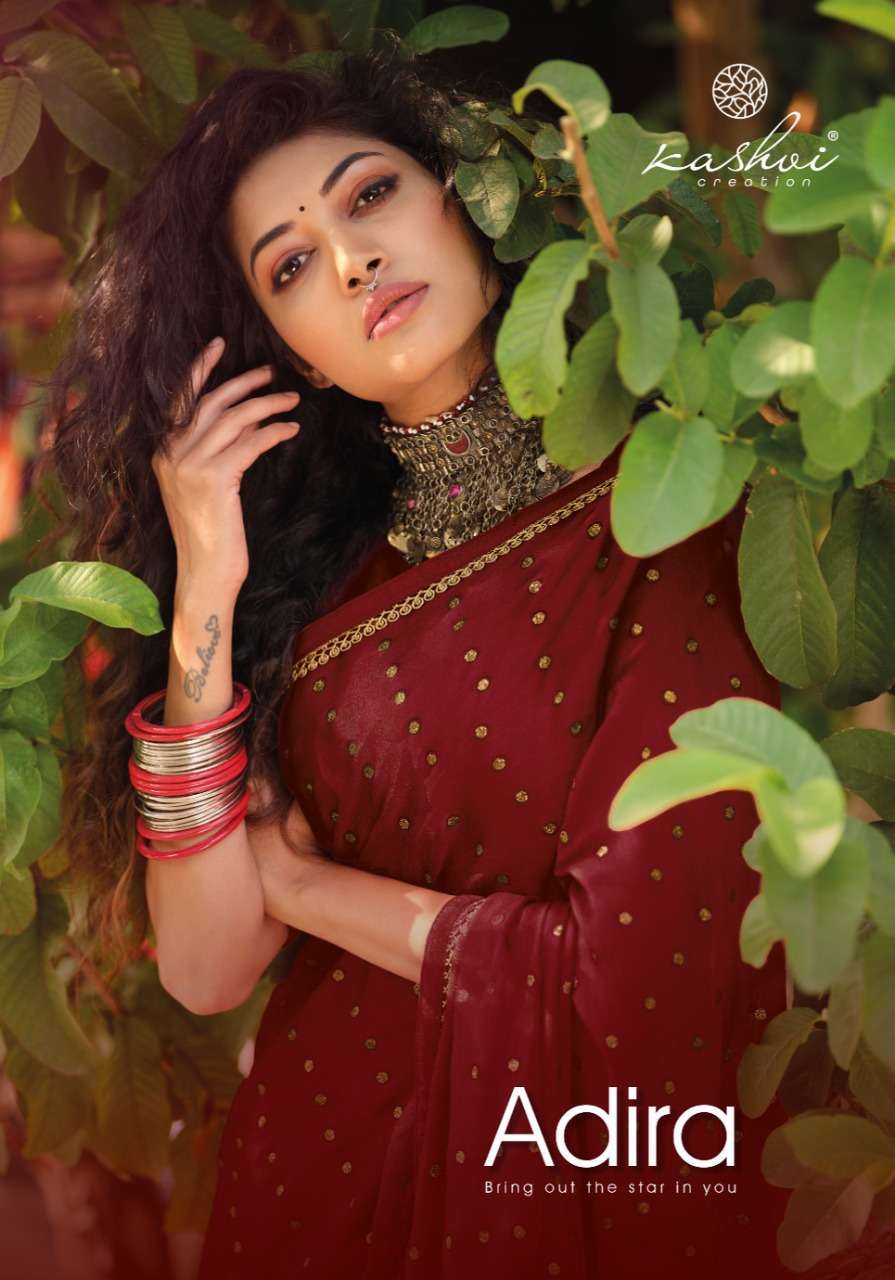ADIRA BY KASHVI MOSS CHIFFON CLASSY WEAR FANCY SAREES