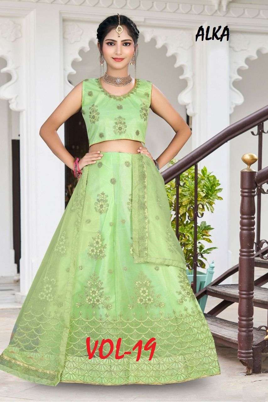 alka vol 19 series 183-186 net kidswear lehenga readymade collection