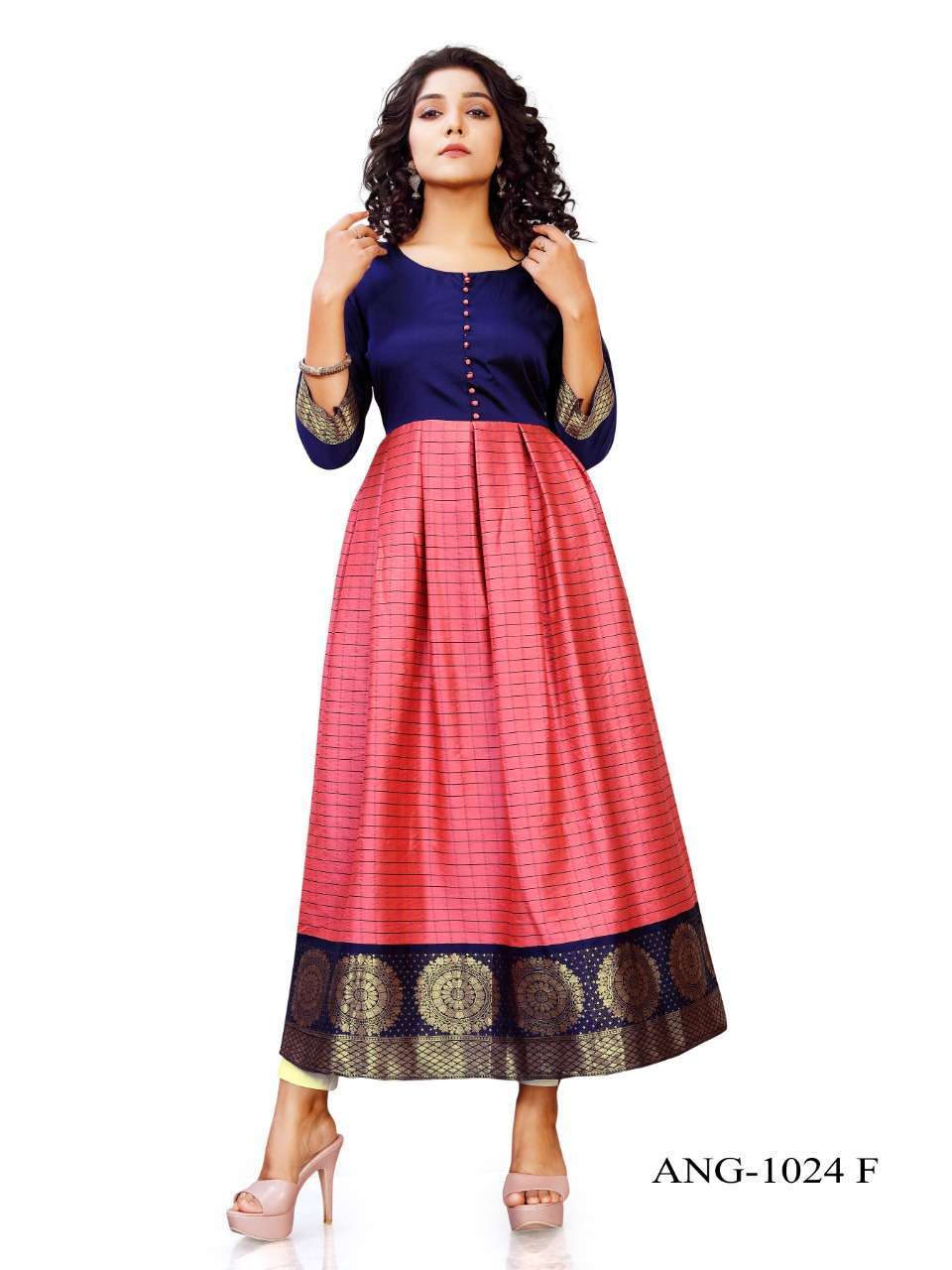 ang 1024 heavy silk weaving checks fabric kurti 