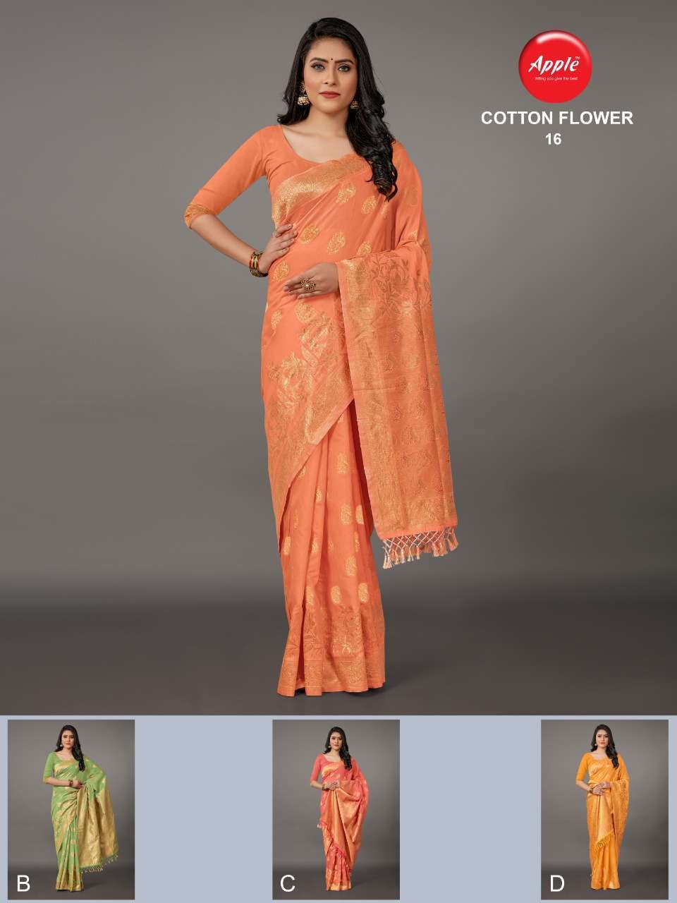 apple cotton flower premium cotton dhakai weaving saree
